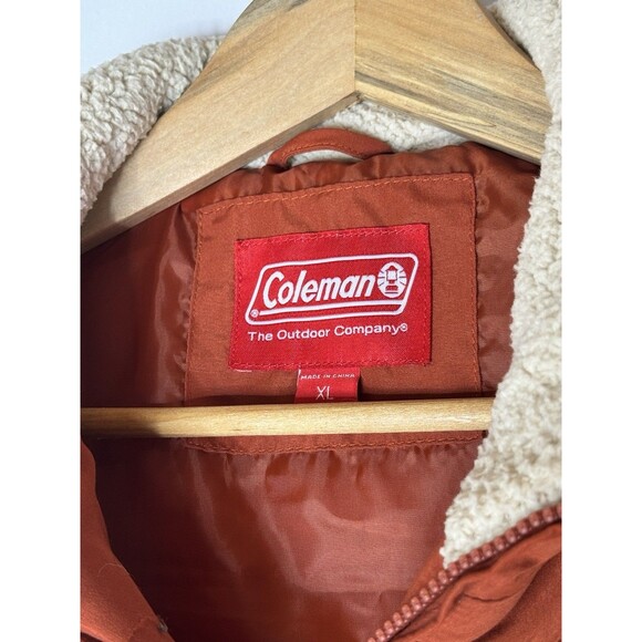 Coleman Mens Sz XL Burnt Orange Quilted Sherpa Puffer Outdoor Hiking Vest Jacket - Picture 3 of 6
